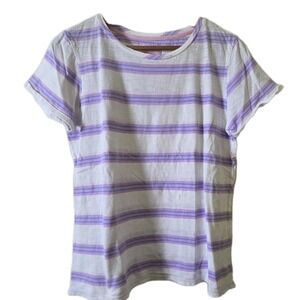 Joules Women's Top US 10 Lavender Stripe Short Sleeve Cotton Casual